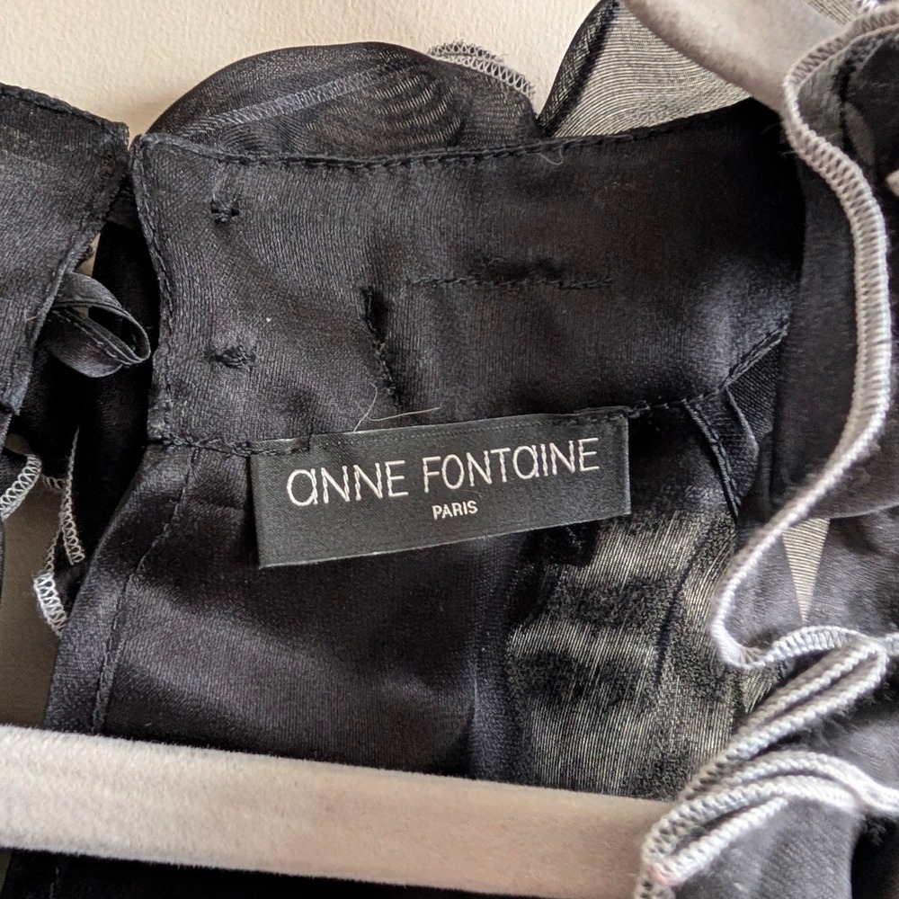 Anne Fontaine Paris Black Silk Organza Ruffle Rosette Blouse Top Womens NWat - Picture 4 of 6